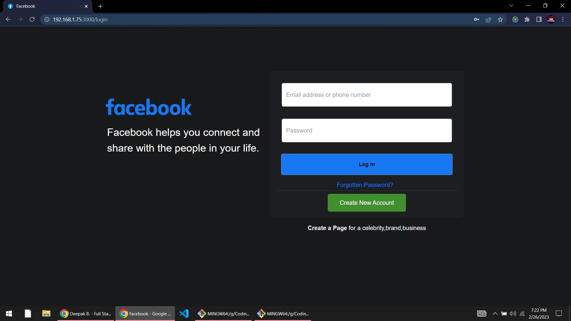 Preview of Facebook Clone