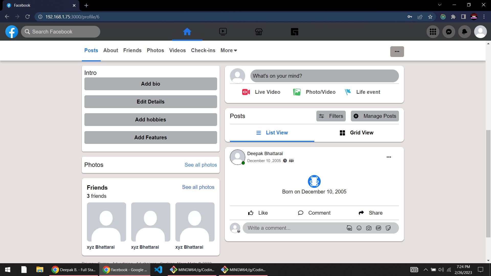 Facebook Clone demo