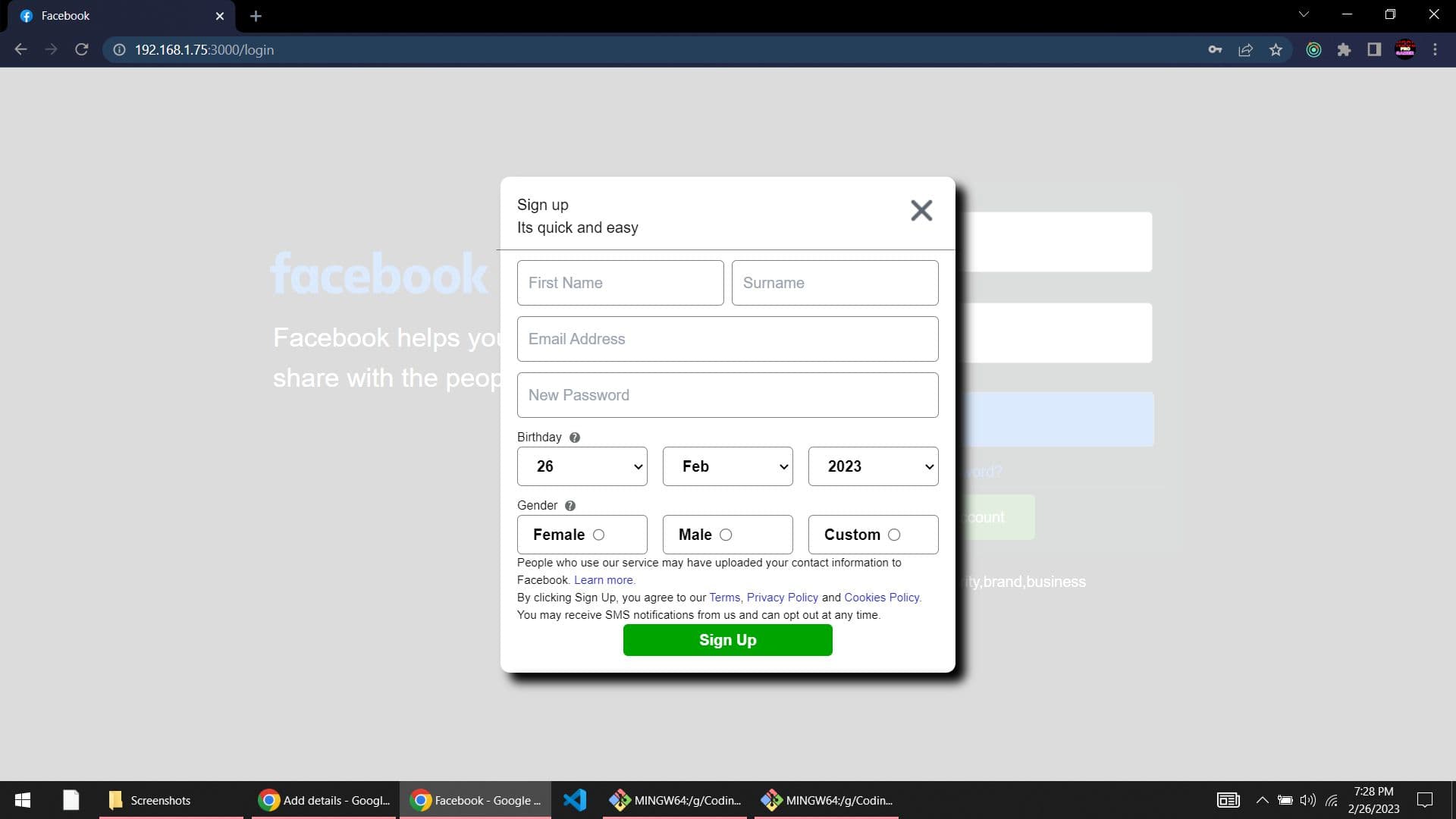 Facebook Clone demo